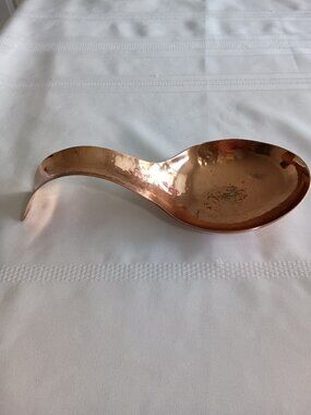 Vintage Copper Plated Ladle with Curved Handle, Spoon Rest